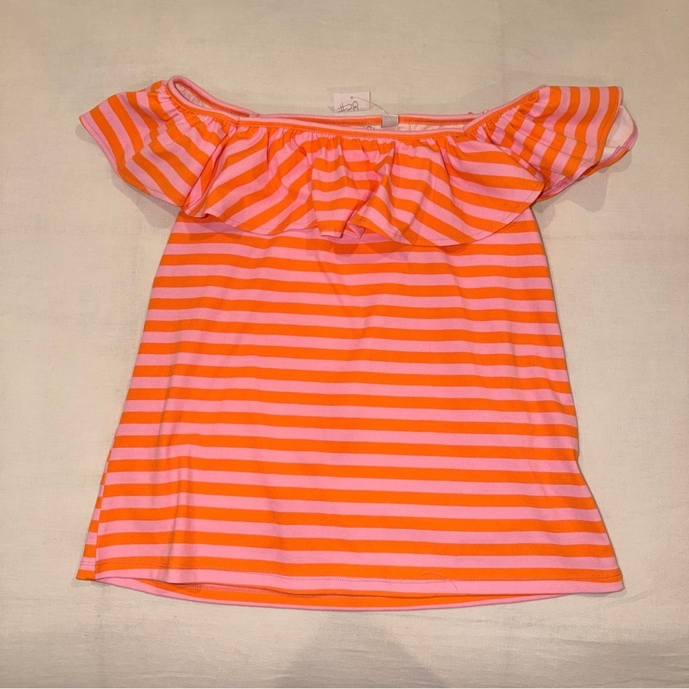 NWT Cato Orange Pink Stripe Off Shoulder Ruffle Top Blouse L